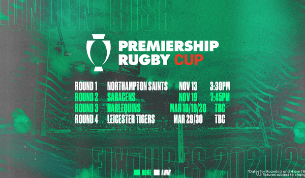 Irish drawn in Pool C in Premiership Cup